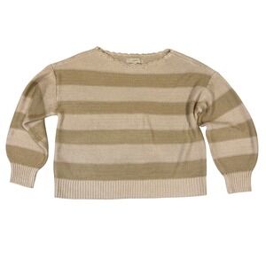 LOFT Striped Knit Sweater Size‎ M Beige Tan Crew Neck Long Sleeve Casual